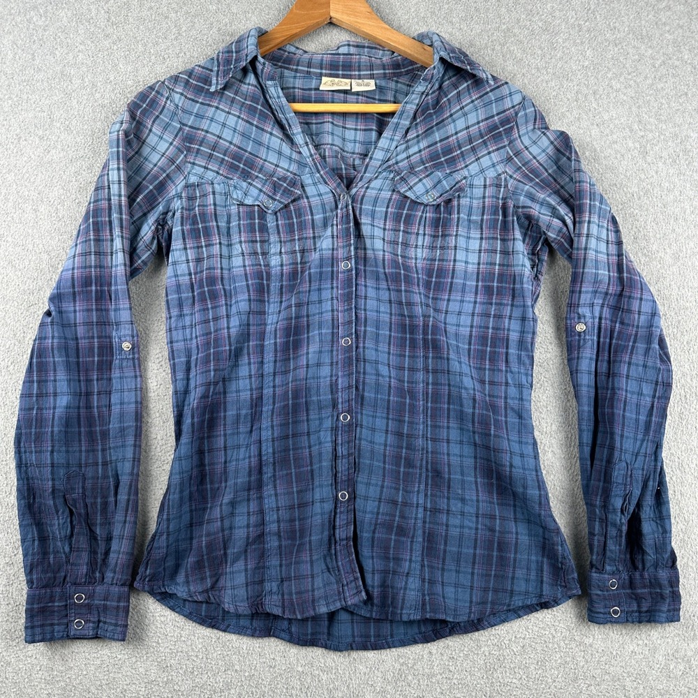 Vintage DCC Shirt Womens Small Blue Ombre Plaid Snap Button Down Western Top